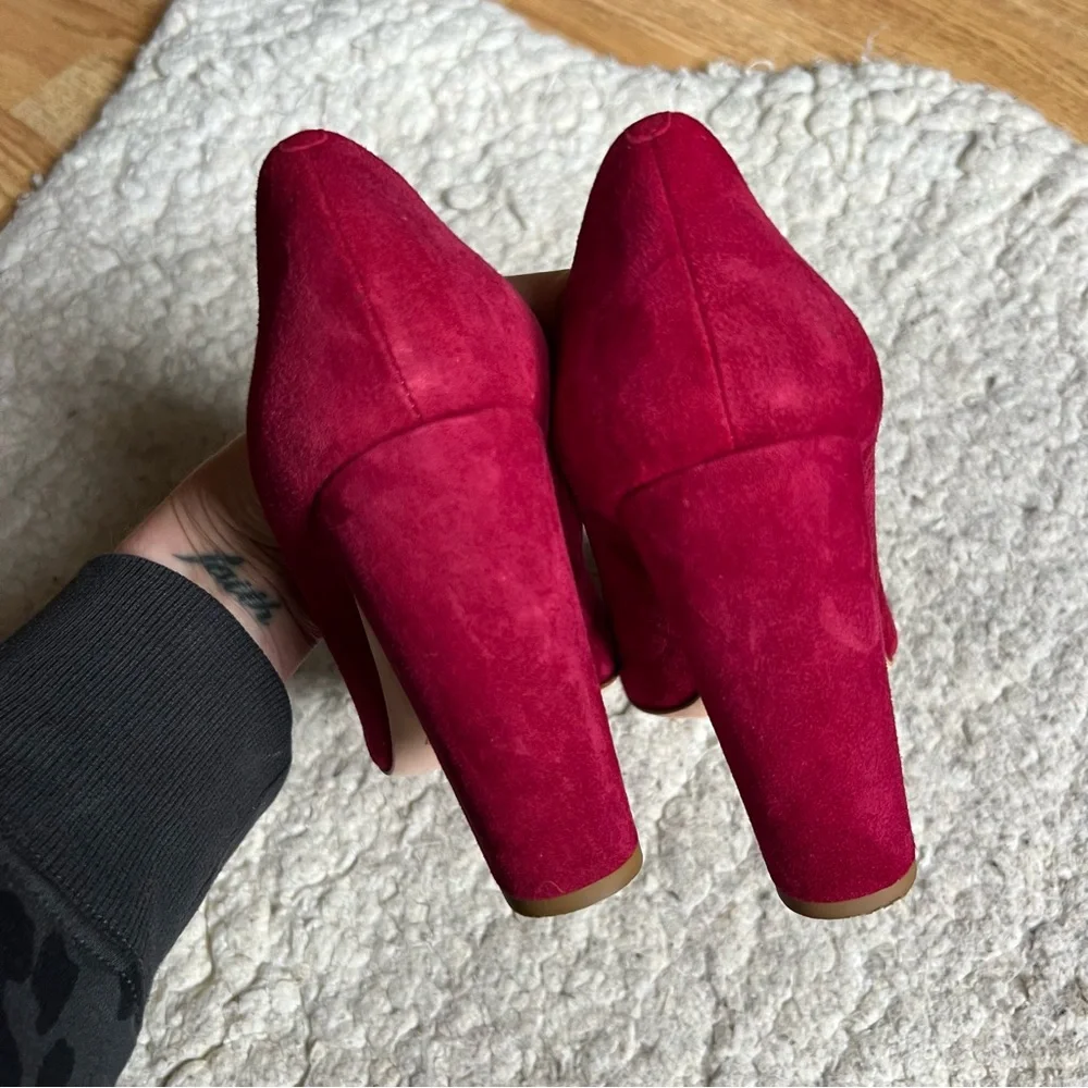 J.Crew: Classic Made In Italy Red Suede Rounded Toe Block High Heels Size 9 - Picture 7 of 10